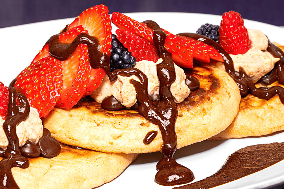 Chocolate Chip Pancakes with Mole Negro Crema