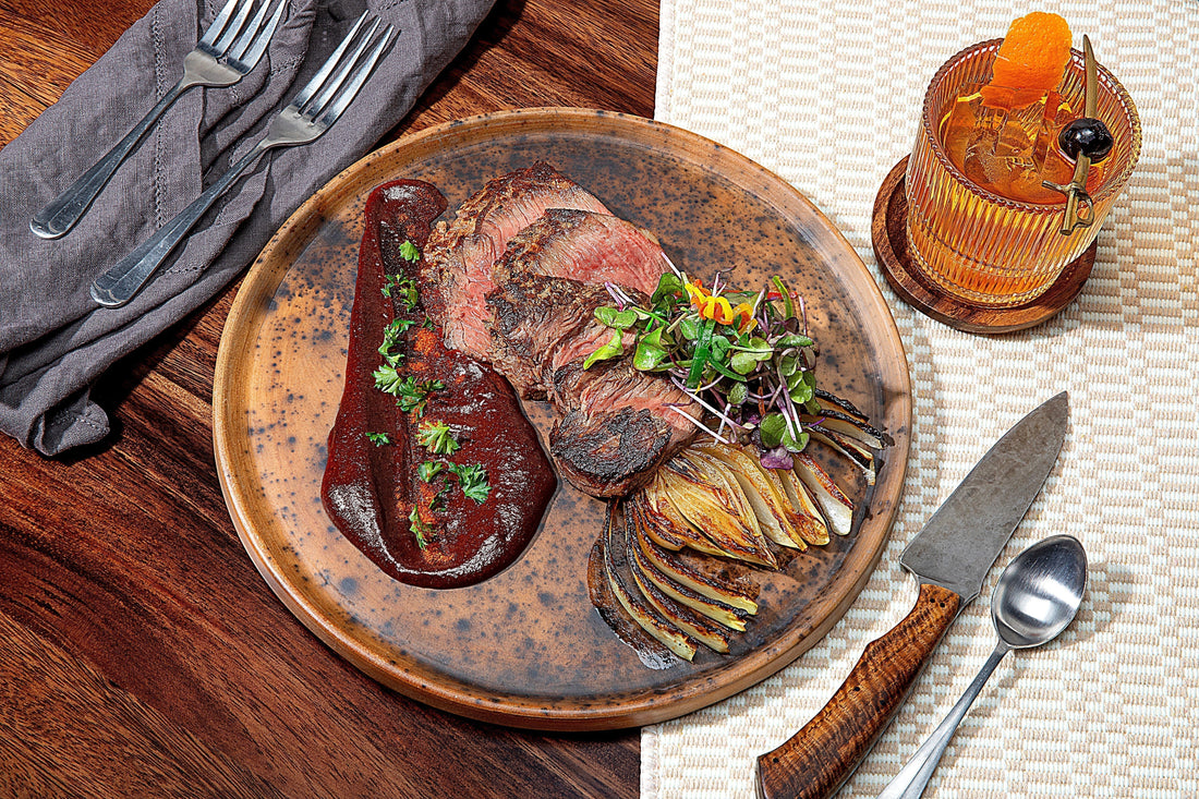 Cacao Chile Steak with Honey Lime Microgreens